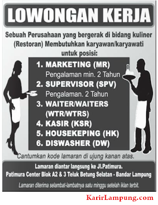 Lowongan Kerja Restoran Terbaru di Bandar Lampung