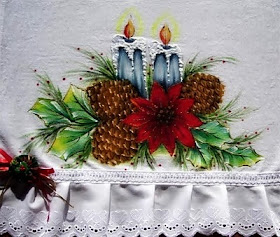 pintura em tecido pano de prato de natal