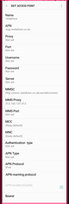 Vodafone APN Settings UK