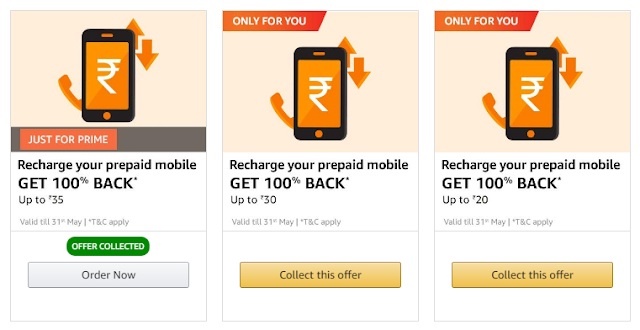 Amazon Recharge- 100% Cashback Of ₹30/50/75 | Live For This Month