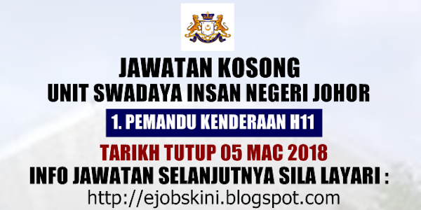 Jawatan Kosong Unit Swadaya Insan Negeri Johor - 05 Mac 2018
