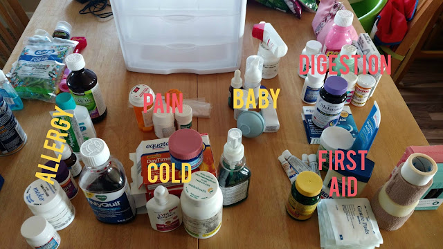 Use drawers, containers and labels to organize your medicine cabinet.