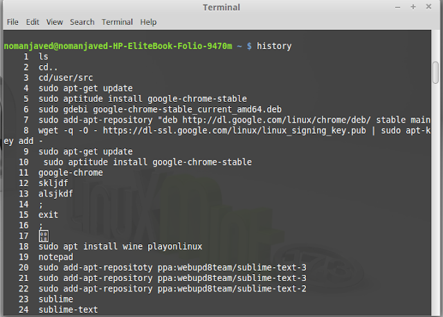 history using Linux / Ubuntu terminal 