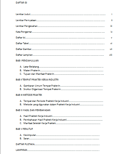Contoh Daftar Isi Laporan Kerja Praktek - Downlllll
