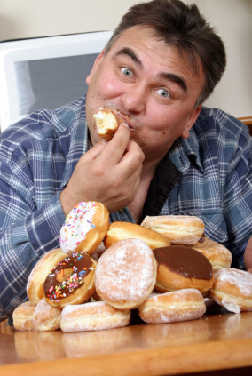 fat man eating burger. Portland Police photo of