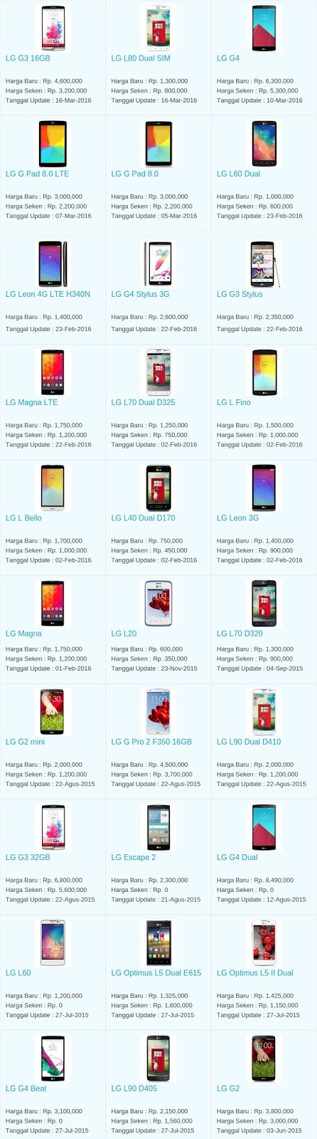 Daftar Harga Terbaru Hp LG April 2016