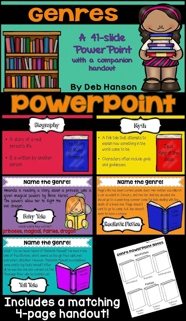 Genre PowerPoint- introduce your students to 14 genres. Lots of opportunities to practice identifying genres!