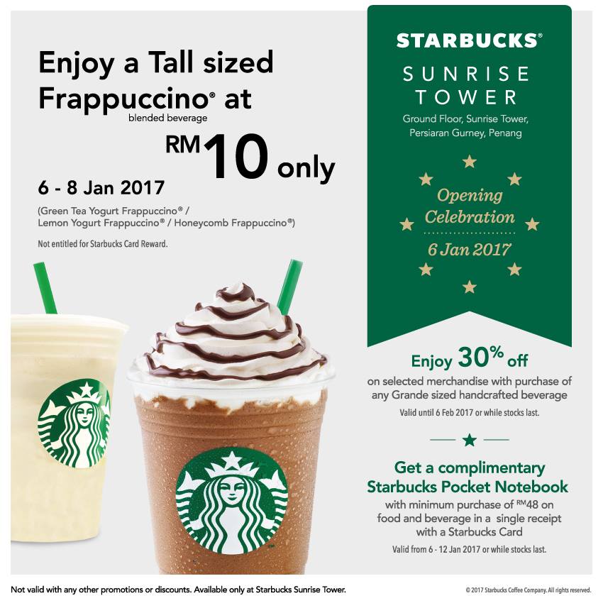 Starbucks RM10 Tall Sized Frappuccino, 30% OFF Merchandise 