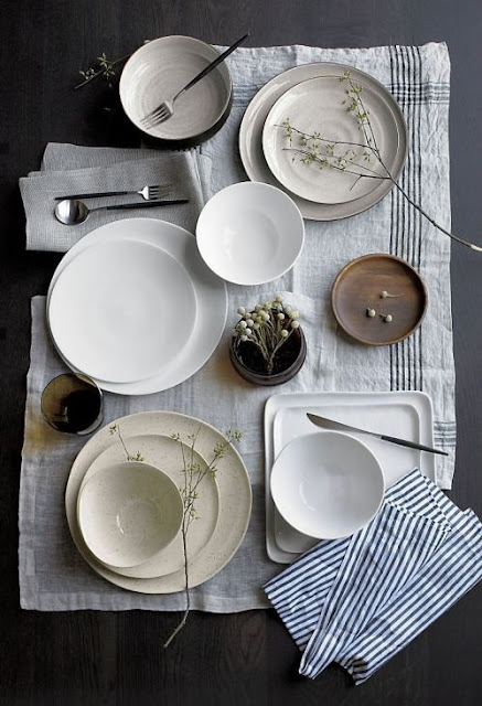 Slow living flatlay tablescape with rustic stoneware - found on Hello Lovely Studio