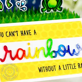 Sunny Studio Stamps: Over The Rainbow Rainbow Word Die Froggy Friends Rain Or Shine Rainbow Themed Cards by Rachel Alvarado