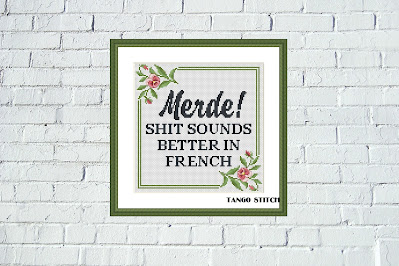 Merde! funny sassy cross stitch pattern Floral embroidery design - Tango Stitch