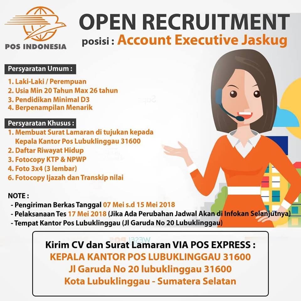 Lowongan Kerja PT Pos Indonesia (Kantor Pos Lubuklinggau) Terbaru Juni 2021 - Info Loker CPNS BUMN