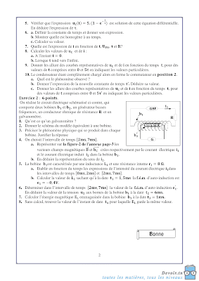 devoir de contrôle 1 physique baccalauréat Mathématique avec correction , devoirs physique bac math, فرض مراقبة 1  فيزياء مع الاصلاح بكالوريا رياضيات