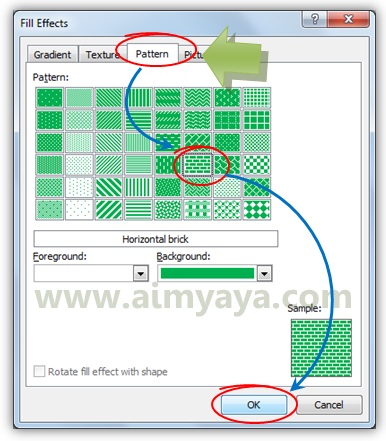  Gambar: Memilih pattern bricks (batubata) sebagai background dokumen microsoft word 2010