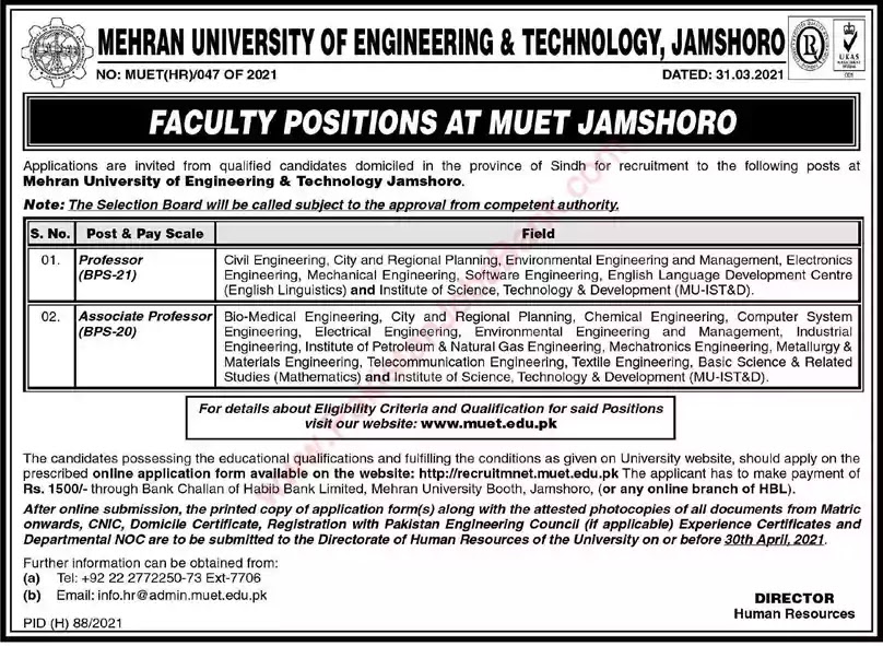 New Jobs in Pakistan Mehran University of Engineering and Technology Jamshoro Sindh Jobs 2021 | Apply Online