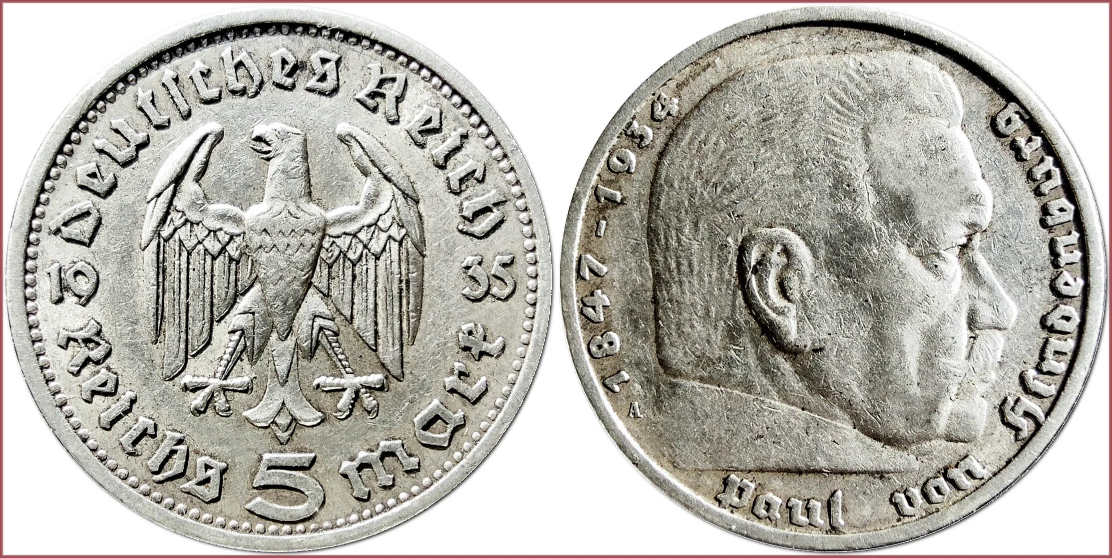 5 reichsmark, 1935: German Reich (Third Reich or Nazi Germany)