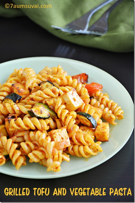 Grilled tofu and vegetable pasta 