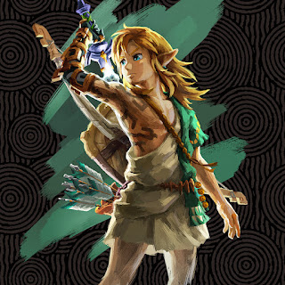 manly ancient Link with longer hair, reaching for the Master Sword on his back