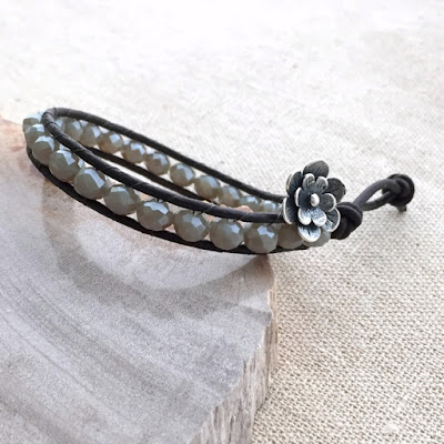 leather and crystal woven bracelet