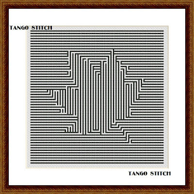 Black and white striped maple leaf silhouette cross stitch pattern - Tango Stitch