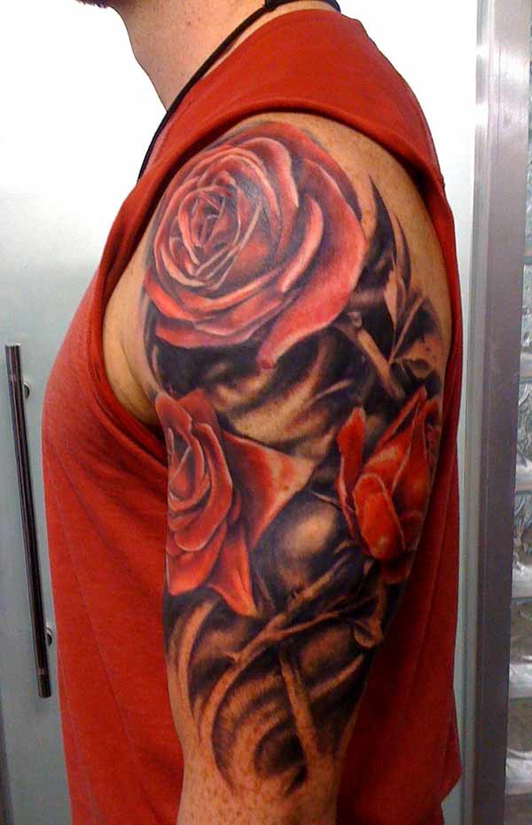 Amazing half sleeve rose flower tattoo designs for guys