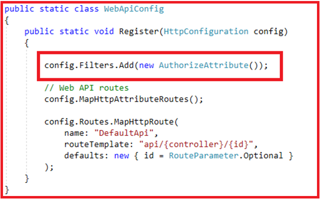 Authentication and Authorization in Web API - Applying Authorize Filter Globally