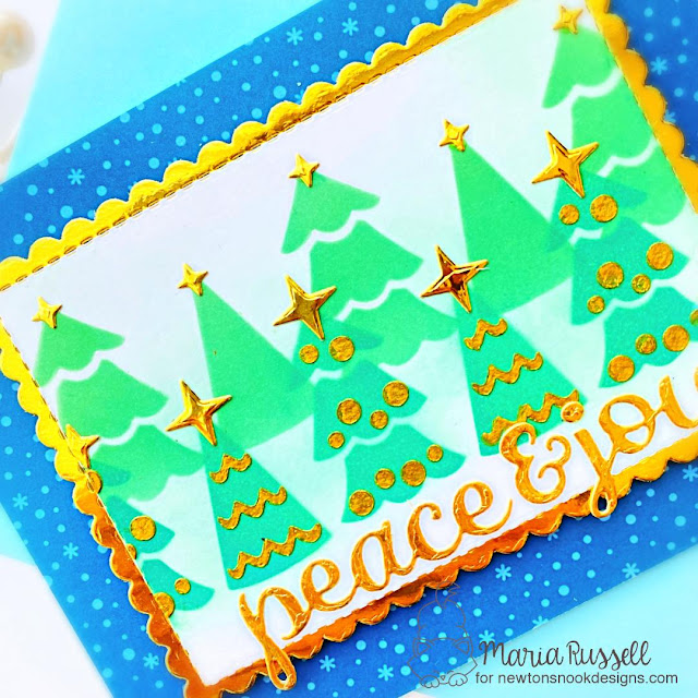 Peace and Joy Winter Card by Maria Russell | Christmas Tree Line Stencil, Christmas Nap Die Set, Frames & Flags Die Set and Christmas Time Paper Pad by Newton's Nook Designs #newtonsnook #handmade