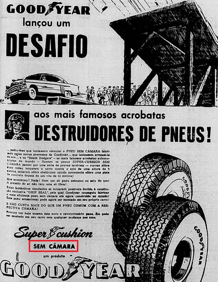 Anúncio da Goodyear promovendo sua linha de pneus sem câmara em 1957