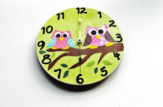 Wooden Owl Clock Whimsical hand painted by happybluedragonfly