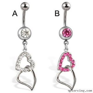 Belly button ring jeweled ball and hearts