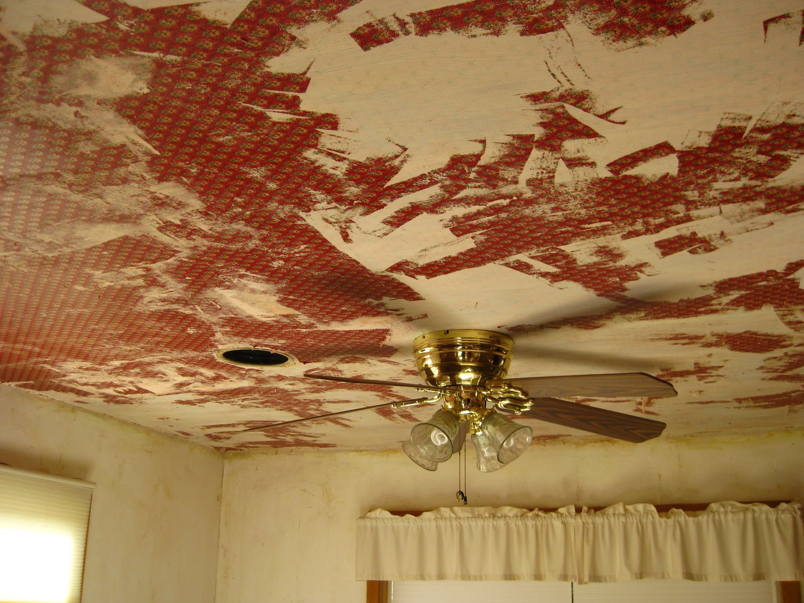 faux tin tile ceiling reveal suburban retreat wallpapering a ceiling