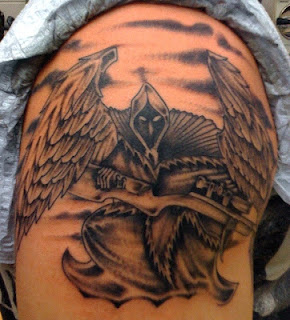 Death tattoo: Angel of Death portrayed as a sniper