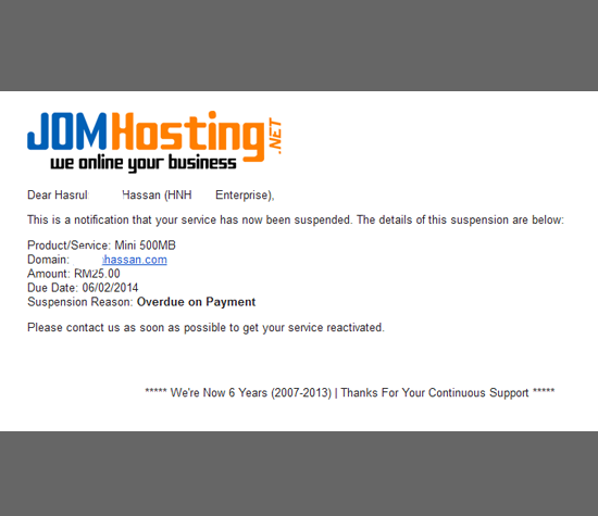 Suspended Domain Serta Hosting