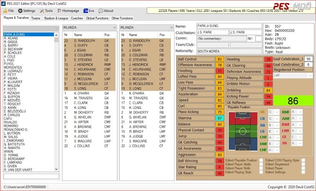 PES 2021 Player Data Editor Beta 0.2 By Devil Cold52