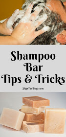 Person getting hair shampooed and photo of shampoo bars