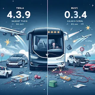 Comparative infographic of Tesla vs. Bus accident statistics