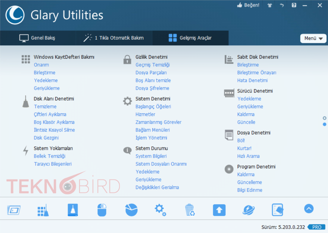Glary Utilities Pro 5 Ekran Görüntüsü Gelişmiş Araçlar