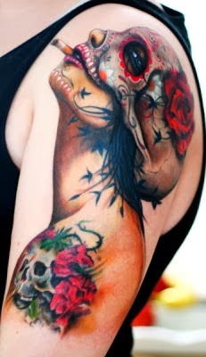 Beautiful-half-sleeve-day-of-the-dead-tattoo