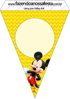 Mickey en Fondo Amarillo con Zigzags y Rojo con Lunares: Imprimibles Gratis para Fiestas.