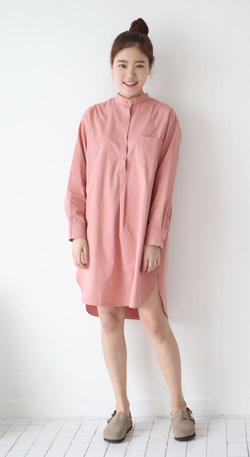  Mandarin Collar Shirt Dress