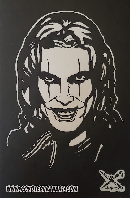 Eric Draven: The Crow, Micron pen and Pentel Pocket Brush Pen on 5.5" X 8.5" sketch paper. Art by Coyote Duran.