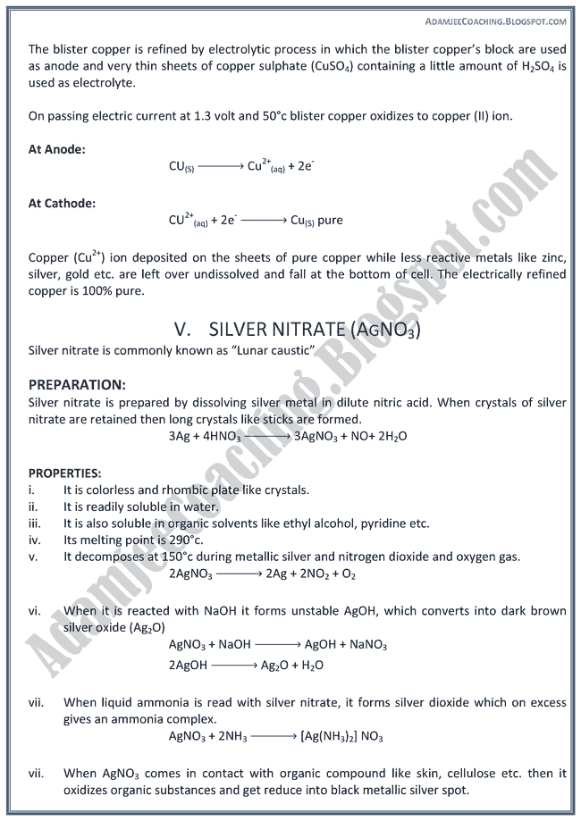 XII Chemistry Notes - D Block Elements