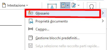 Menù glossario Word