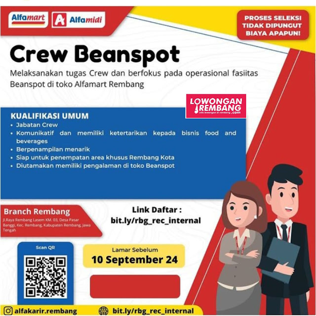 Lowongan Kerja Pegawai Crew Beanspot PT Sumber Alfaria Trijaya Tbk Alfamart Rembang