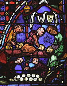 Padeiros, mestres e auxiliares. Catedral de Chartres, vitral dos Apostolos
