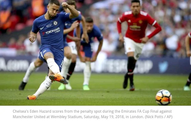 Eden Hazard's goal helps Chelsea lift FA Cup with win over Manchester United