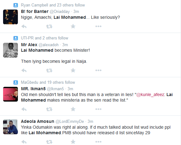 Twitter meltdown as Nigerians react to Buhari's #MinisterialList