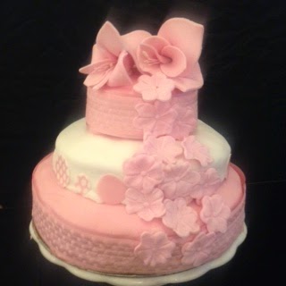 pink three tier wedding cake