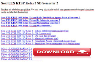 Soal UTS KTSP Kelas 2 SD Semester 2