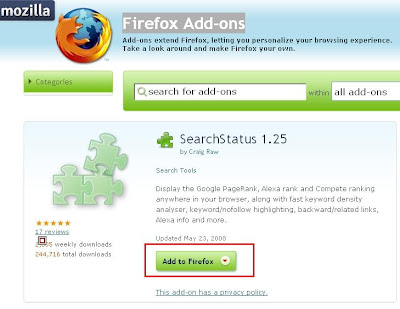 Firefox plugin Google pagerank - SearchStatus